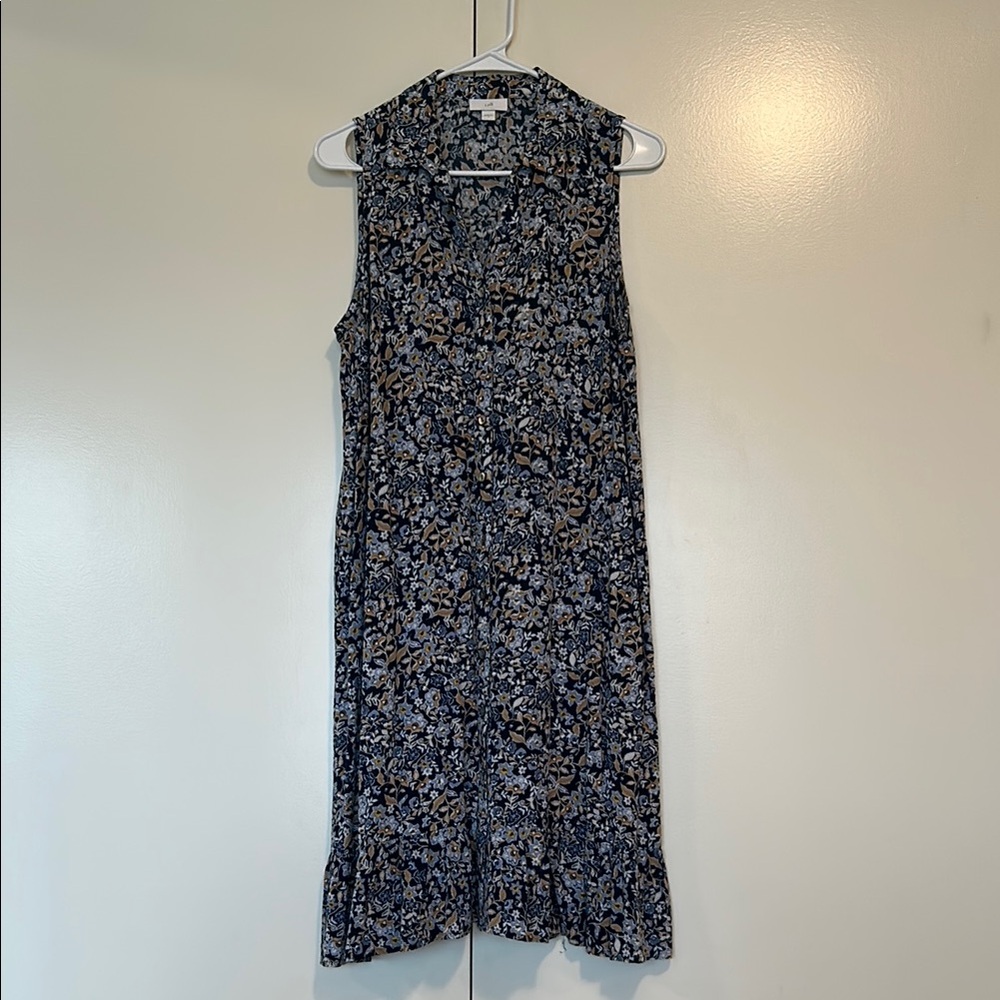 J. Jill Blue and Cream Sheath Midi Dress V-neck Sleeveless